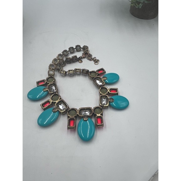 J. Crew‎ Aqua green and Coral orange stones rhinestones Necklace - Picture 8 of 10